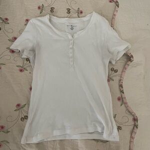 Y2K White Henley Short Sleeve Tee